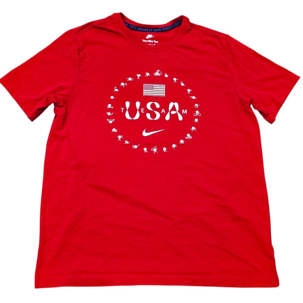 Team USA Nike Mens Red Premium Essentials Icon Short Sleeve Shirt Large Tokyo